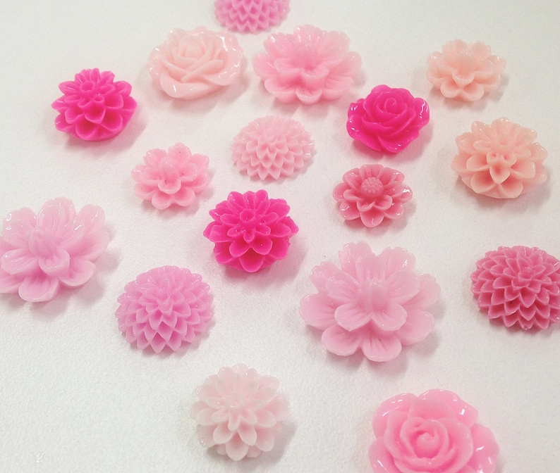 Qty 10 Resin Flower Cabochon. Mixed lot Pink resin flowers. Etsy