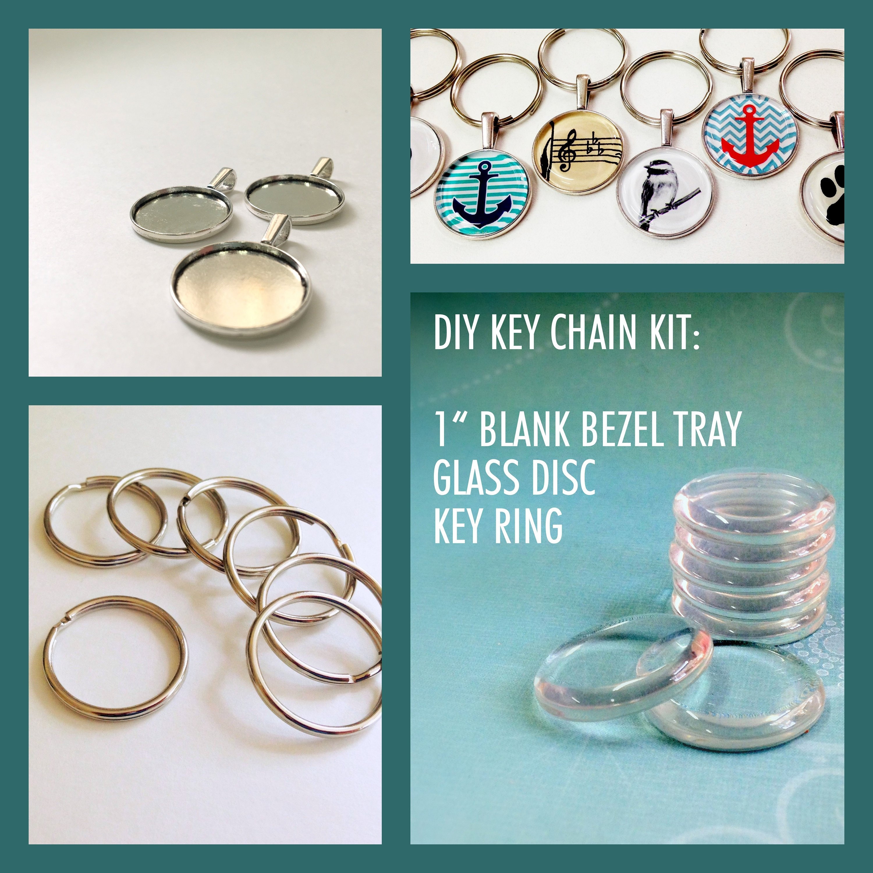 DIY Kit, Keychain Kit. 1 Glass Cabochon, Keychain Blank, Split Ring. DIY  Key Chain, Glass Crafts, Kit for Adults, Photo Key Ring Kit 