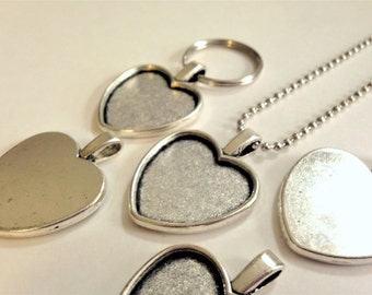 AS IS Heart Shaped Pendant Tray, Antique Silver, 25mm 1 inch, diy Valentines Day crafts, Heart Pendant Tray, for keyring, DIY, durable