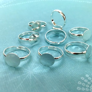 Adjustable Ring Blank, Silver Tone, 10mm large glue pad, lead free, Ring for crafts, Kids crafts, easy DIY jewelry, ring base finding