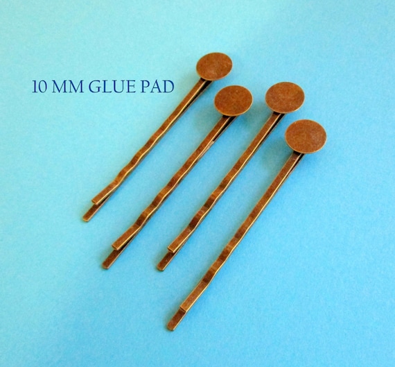 40 Bobby Pins Blanks Antique Copper 10mm Glue Pad DIY Hair Pins Barrett