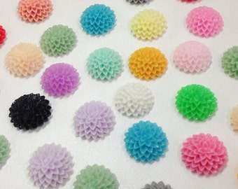QTY 10 - 15mm Mixed colors resin flower, mum, flat back resin flower, embellishment, mixed lot, colorful, DIY crafts