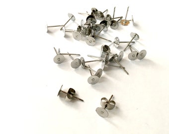 Stainless Steel Earring Posts, 6mm Flat glue Pad, Hypoallergenic DIY Earring Findings
