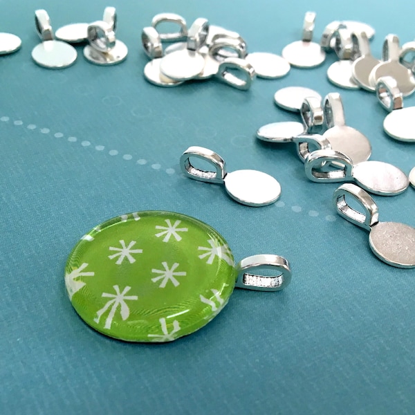 Glue on flat pad Pendant Bail, 10 mm round glue pad, DIY pendant, silver tone pendant bail, lead free, easy to use pendant bail