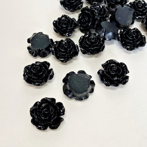 Schwarze Rose Kunstharz Blume Cabochon. 20mm, Cabochon, Rose Blume, Ohne Loch, DIY Magnete, Verzierungen, Haarschmuck, Brosche, schwarze Blume