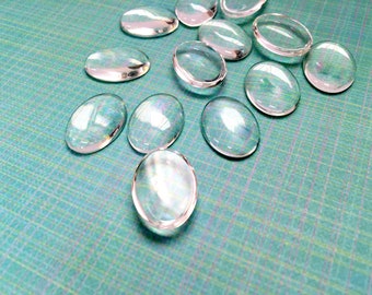 #497A Vintage Glass Cabochons Pink Dome Cottage 12x14mm Oval Flat Bottom Ribbed 