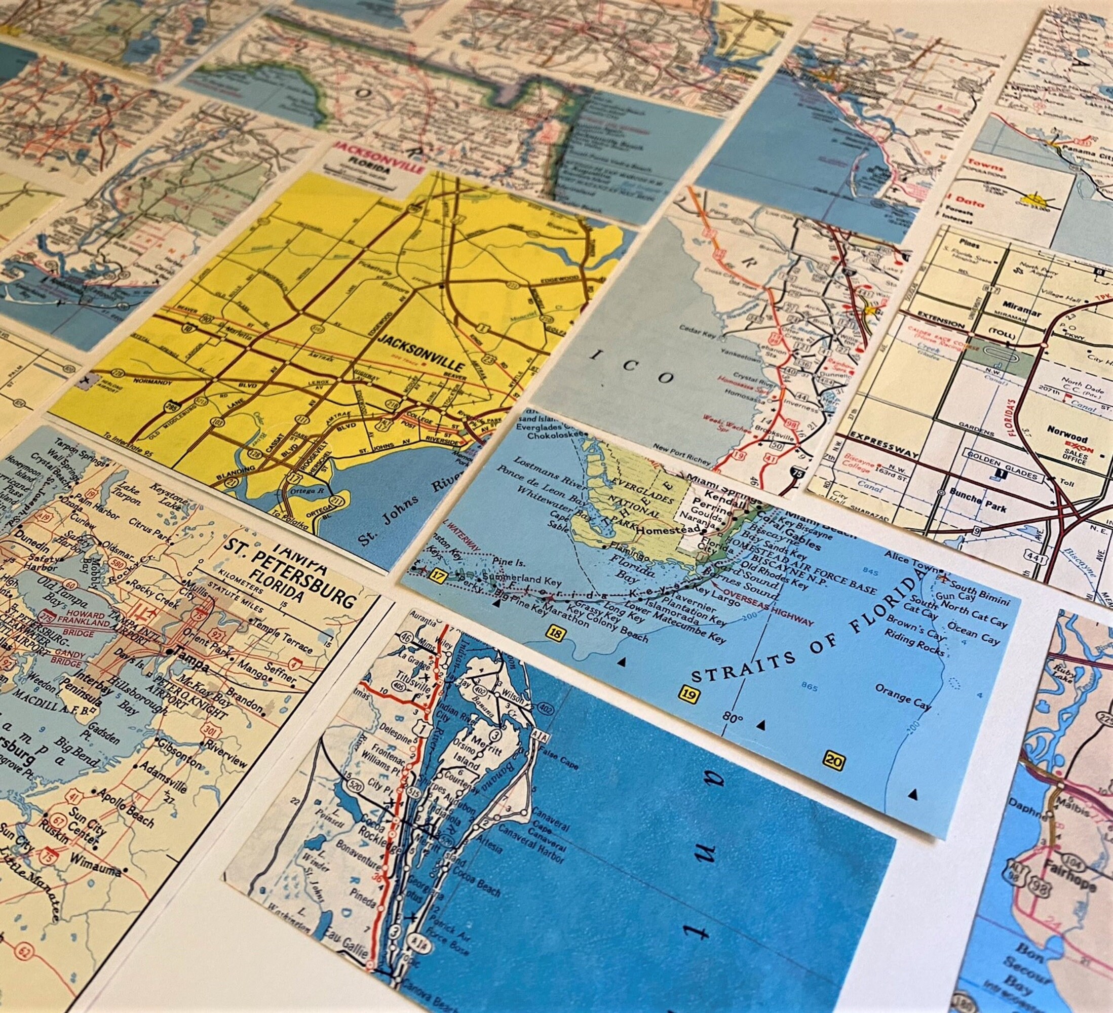 Florida Vintage Map Scrap Pieces. Florida DIY Card Making, FL Scrapbook ...