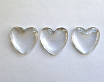 Clear glass Heart shaped cabochon, 25mm heart cabochon, 1 inch, transparent, heart shaped glass, flat glass cabochon, diy pendant