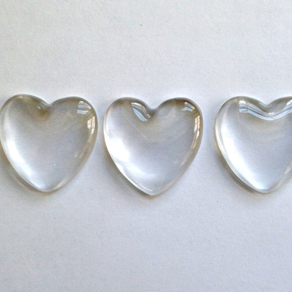 Clear glass Heart shaped cabochon, 25mm heart cabochon, 1 inch, transparent, heart shaped glass, flat glass cabochon, diy pendant