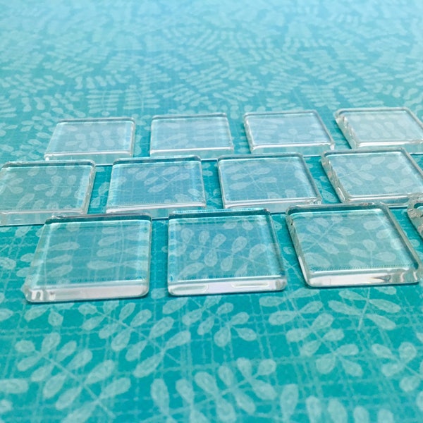 QTY 10 Clear glass square tiles, 25 mm 1 inch, DIY photo jewelry, photo magnets. High quality, flat square glass cabochon, glass blank