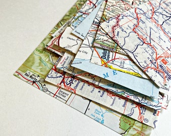 USA Vintage Map Scraps, DIY card making, scrapbook maps, usa map crafts, paper, collage map, vintage USA ephemera, school project, Qty 15