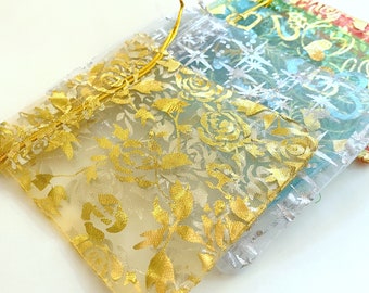 Organza Gift Bag,Mixed Pattern Drawstring Bag, mixed colors, Favor bag, small gift bag, colorful, sheer fabric bag, jewelry pouch, packaging