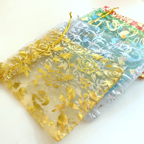 Organza Gift Bag,Mixed Pattern Drawstring Bag, mixed colors, Favor bag, small gift bag, colorful, sheer fabric bag, jewelry pouch, packaging