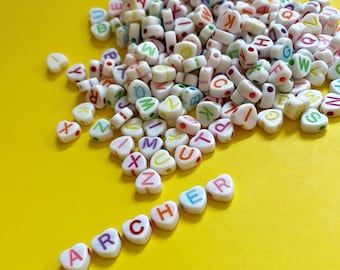 Letter Beads, Heart shaped letter, opaque flat bead, friendship bracelet letter beads, mixed lot, eras tour, 7mm bead, 2mm hole, acrylic
