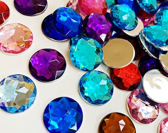 Bejeweled Gemstone Cabochons, 18mm, Acrylic Rhinestone, faceted, mixed color, flat back cabochons, for crafts, imitation gemstone