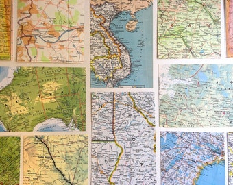Vintage Map Pack. Map scraps,card making, scrapbooking maps, map crafts, paper crafts, vintage map atlas, ephemera, 4 x 6 inch, rectangle
