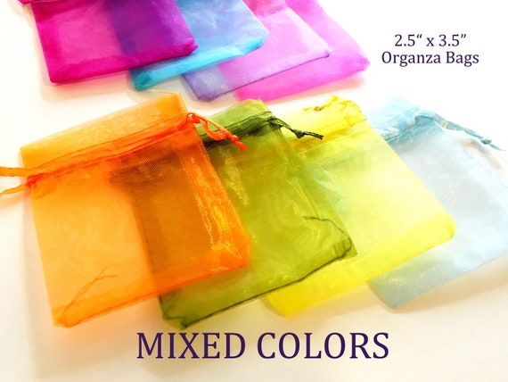 Organza Favor Bags: Mixed Colors, Satin Drawstring (2.5x3.5")