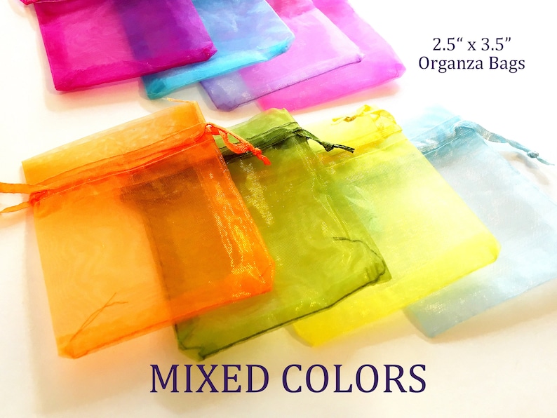 Organza Favor Bags: Mixed Colors, Satin Drawstring (2.5x3.5") image 1