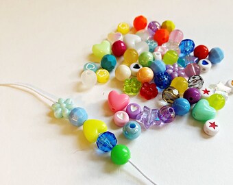 Mixed Acrylic Bead Lot, Assorted Beads, 8mm round, heart shape, star, fun bead mix for friendship bracelet, colorful bead lot, assortment