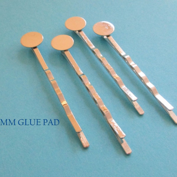 QTY 10  Polished Nickel Bobby Pin Blank , 10mm glue pad, DIY hair accessory, hair clip, durable, DIY Bobby Pin, Kids hair clip