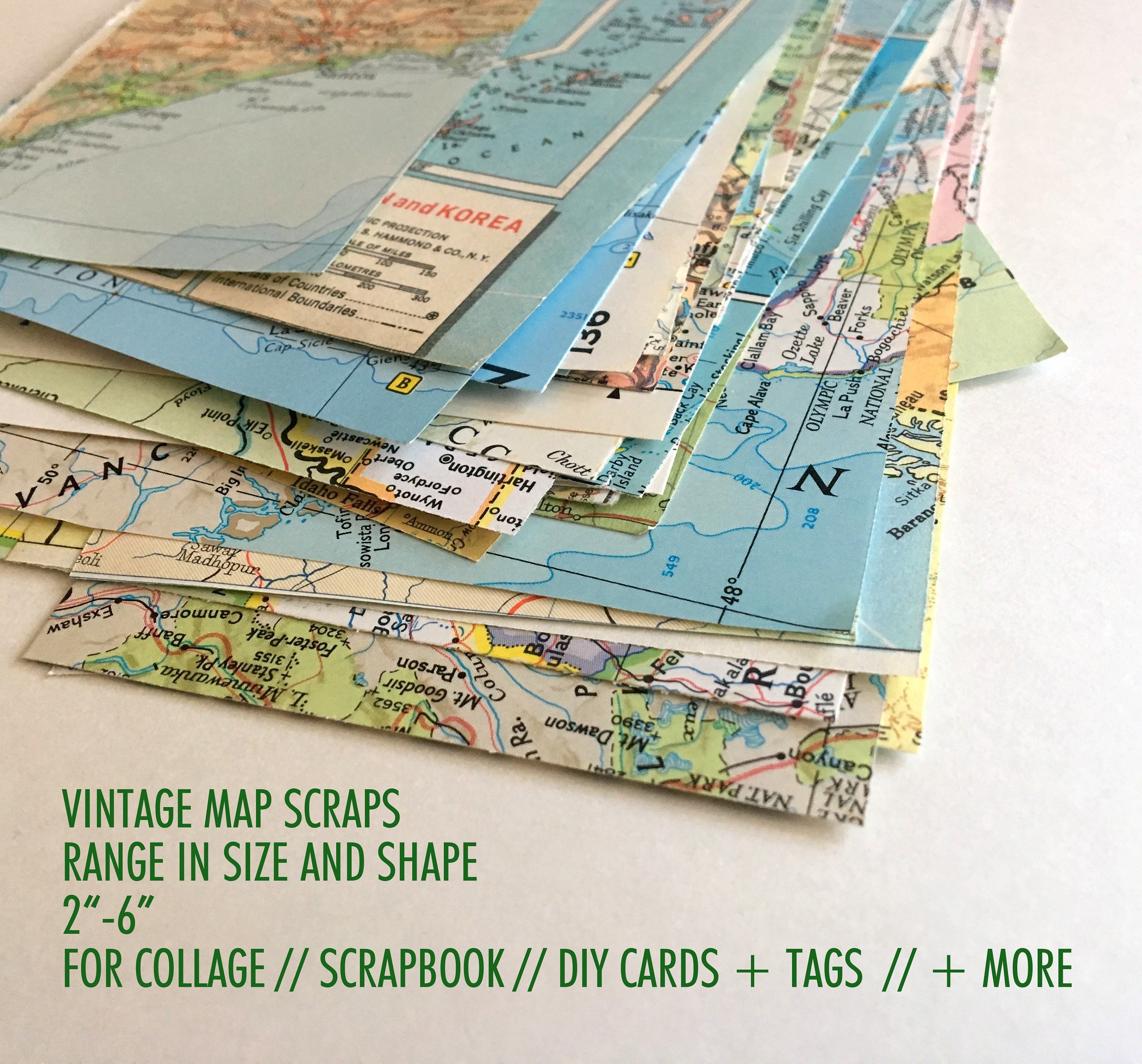 Vintage Map Scrap Pieces. DIY Card Making, Scrapbook Map, Ephemera Map ...