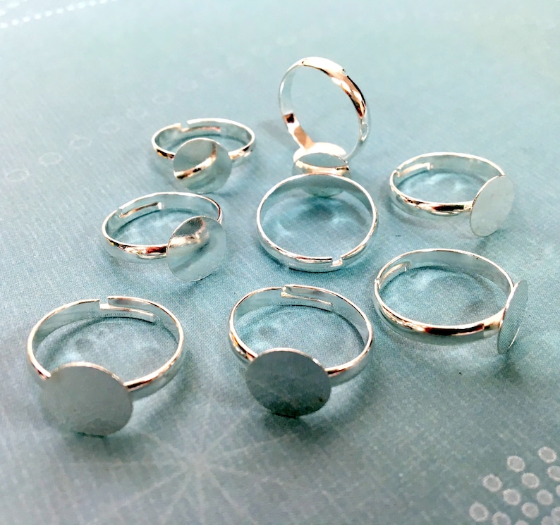 Adjustable Ring Blank Silver Tone 10mm large glue pad lead Etsy