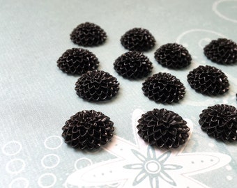 Qty 10 Resin Flower Cabochon.  15mm Black Resin Flower Cabochon, small resin flower, craft embellishment, DIY magnets, Jewelry flowers