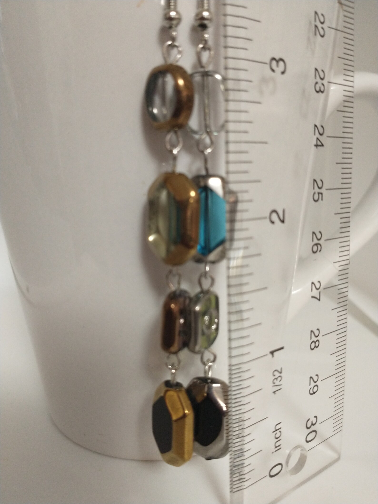 Long Multi-color Earrings, Long Earrings, Multi-color Earrings, Metal ...