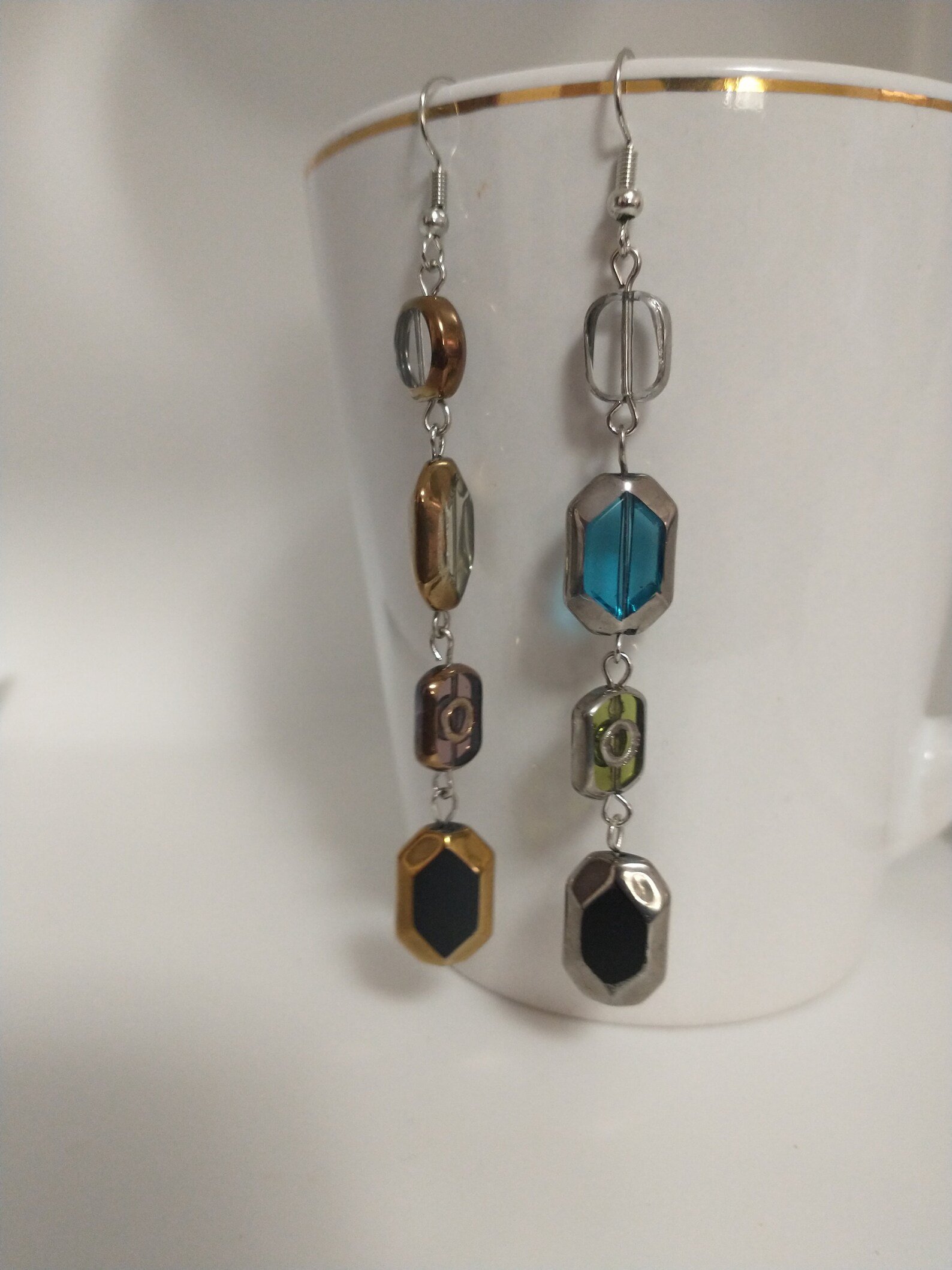Long Multi-color Earrings, Long Earrings, Multi-color Earrings, Metal ...