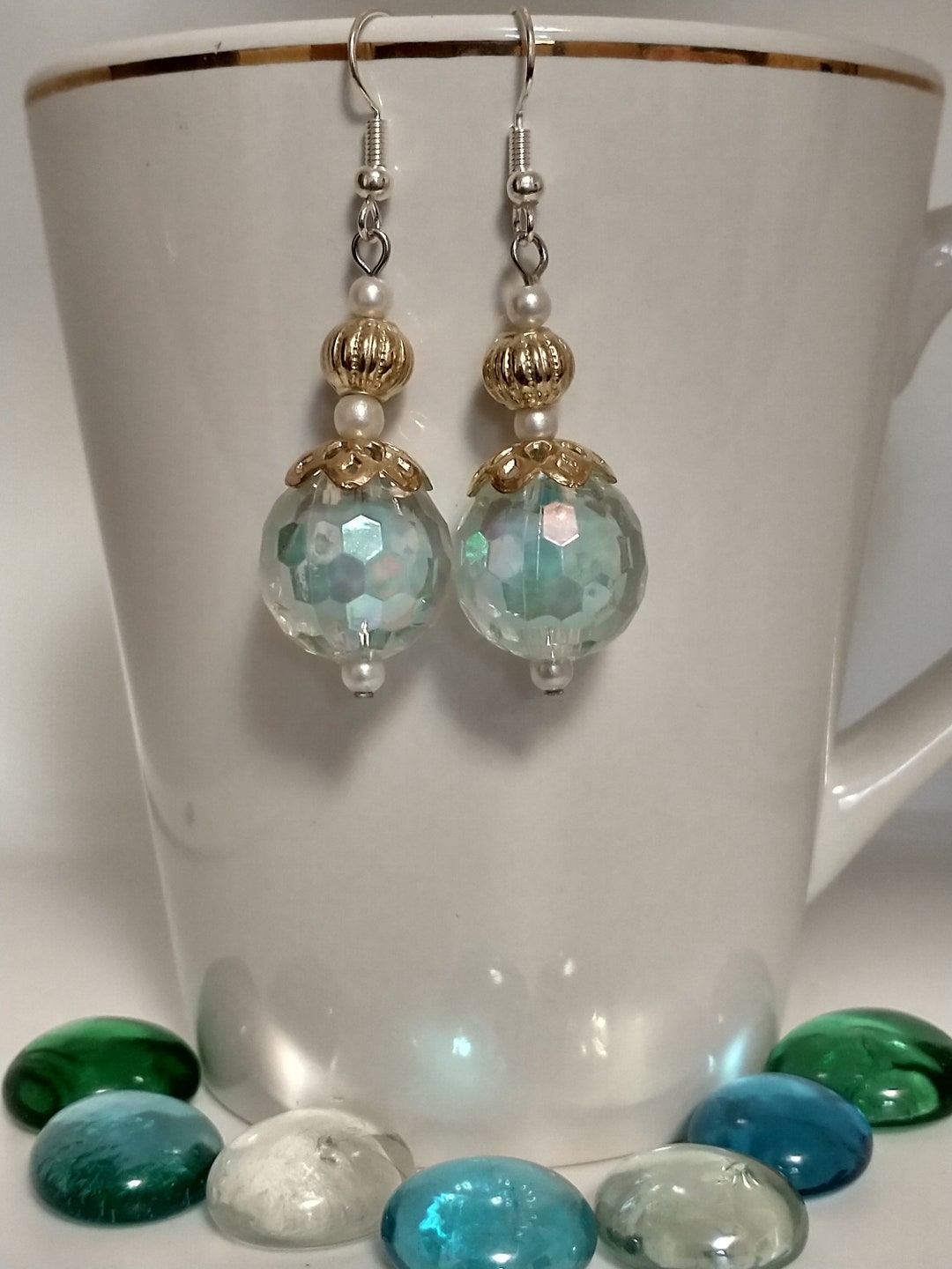 Light Blue Earrings, Faceted Light Blue Earrings, Blue Earrings, Blue