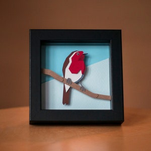 3D Paper Robin Art: Framed British Garden Bird (12x12cm)
