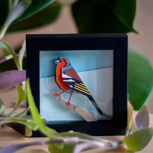 Chaffinch Wall Art - 3D Layered Paper Framed Art Piece - Idee regalo uniche nel loro genere - Collezione di uccelli da giardino britannici fatti a mano e incorniciati