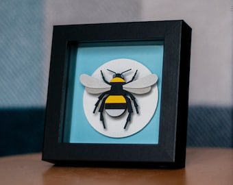 3D Layered Paper Bee in Square Black Frame - Bumblebee Wall Art Piece Perfect for Insect Lovers or a Gift for a Loved One