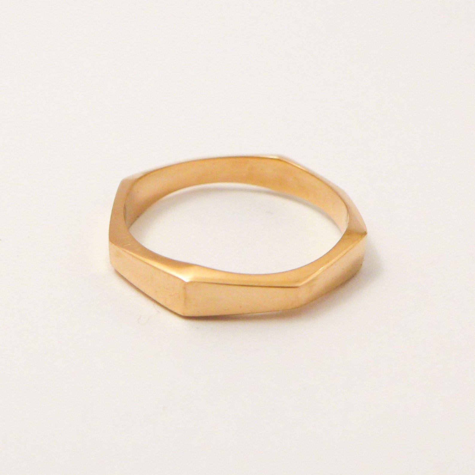 Solid Gold Wedding Rings Modern Rose / Yellow / White Gold Wedding Ring, Thin Octagon Wedding ...