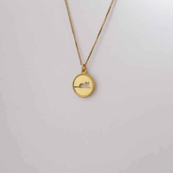 Cat Pendant Necklace 14K Solid Gold 