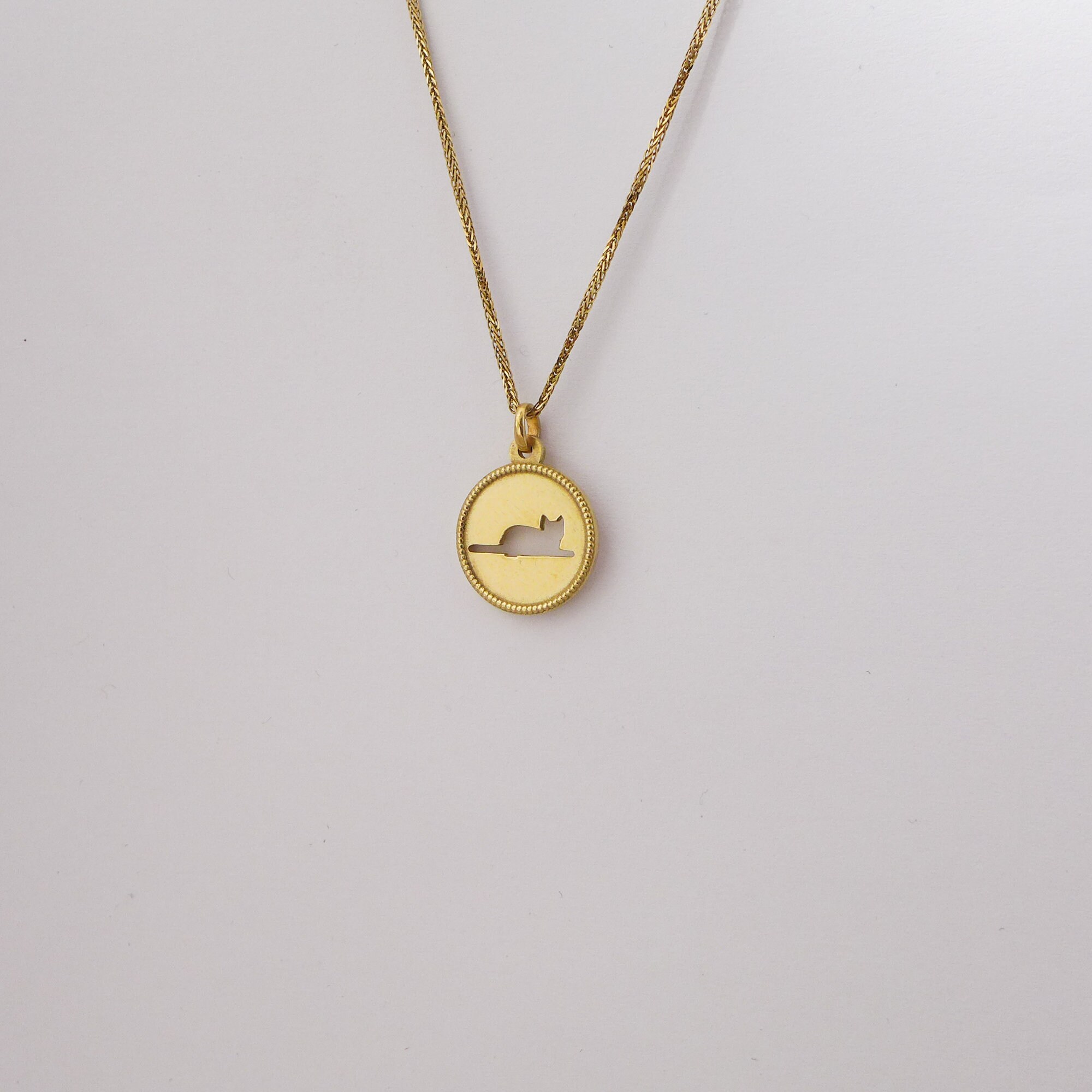 Unique Cat Pendant Necklace 14K Solid 