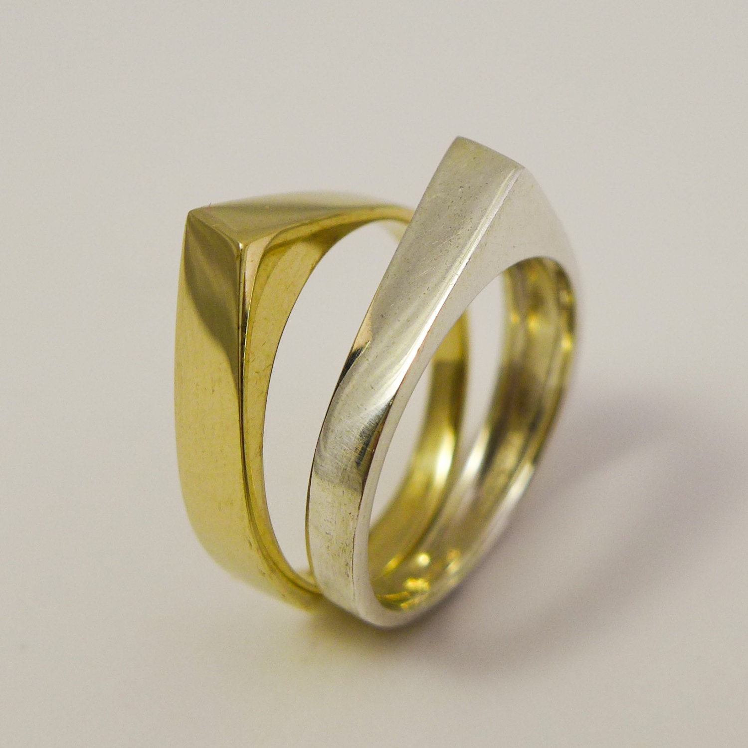 Geometric Gold Rings Set Unique Wedding Rings Set 14K / 18K Etsy