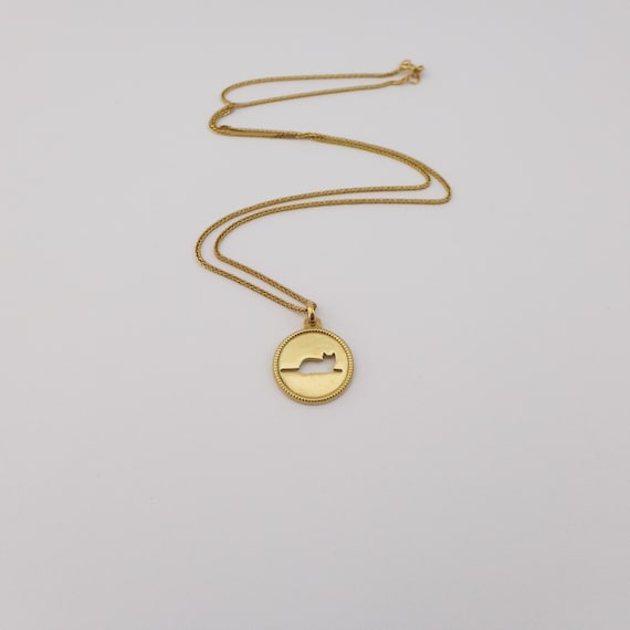 Unique Cat Pendant Necklace 14K Solid 