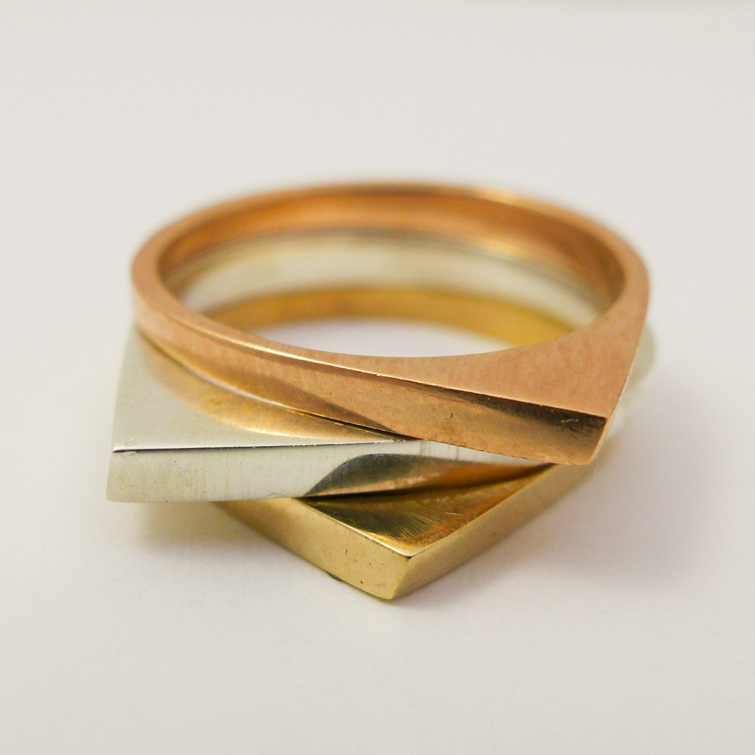 Modern Stacking Rings Set Geometric 14 Karat Solid Gold Etsy
