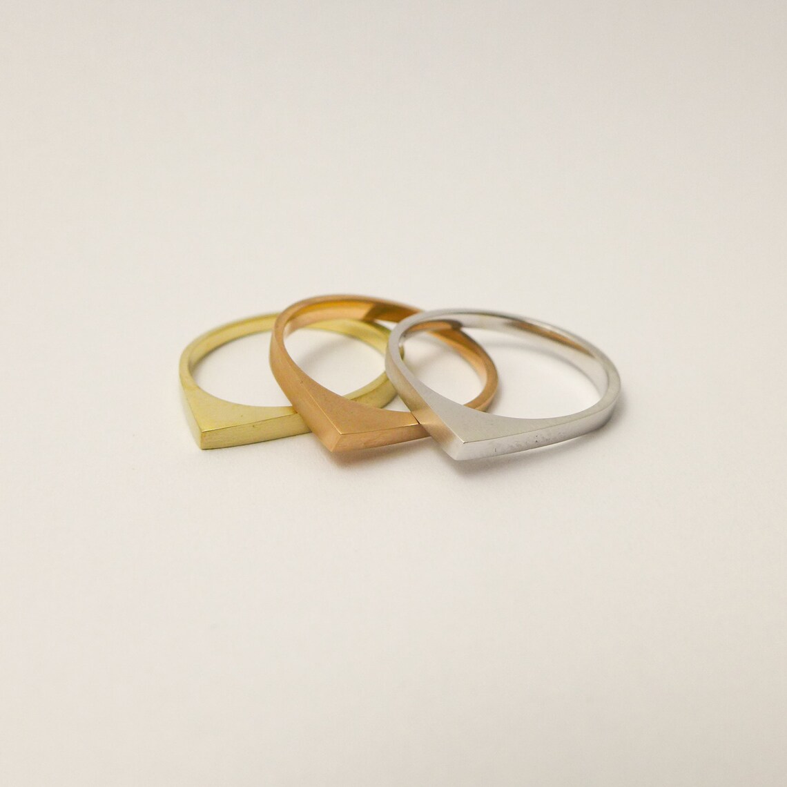 Modern Stacking Rings Set Geometric 14K /18K Solid Gold | Etsy