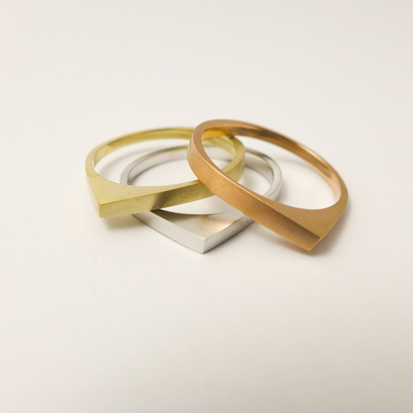 Modern Stacking Rings Set Geometric 14K /18K Solid Gold | Etsy