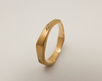 14K / 18K Solid Gold and Diamonds Wedding Ring for Men and Women, Geometric Octagon Wedding Band Ring,  Unique Modern Engagement Ring