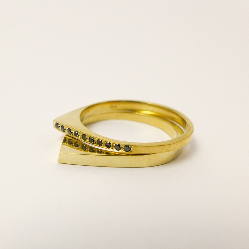 Modern Stacking Rings Set 14K / 18K Solid Gold and Black - Etsy