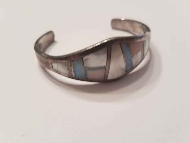 Tso Native American Opal Mother Of Pearl Cuff Bracelet Sterling Silver