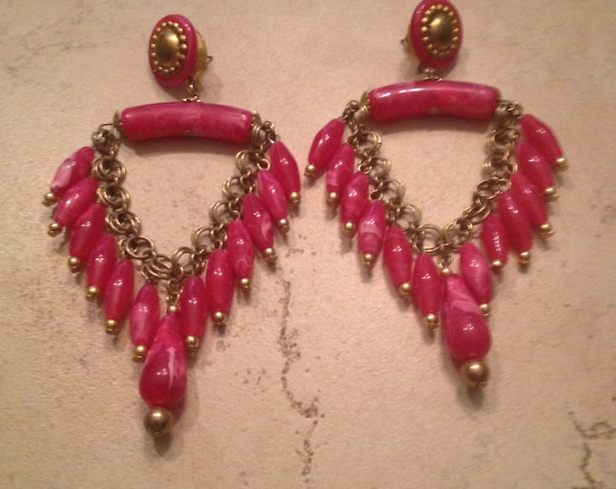 Vintage Pink Dangle Chandelier Earrings Costume Jewelry Etsy