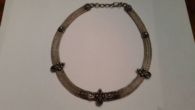Vintage Sterling Silver Bali Necklace Ornate Woven Mesh Choker Persian 48 grams