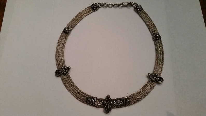Vintage Sterling Silver Bali Necklace Ornate Woven Mesh Choker Persian 48 grams