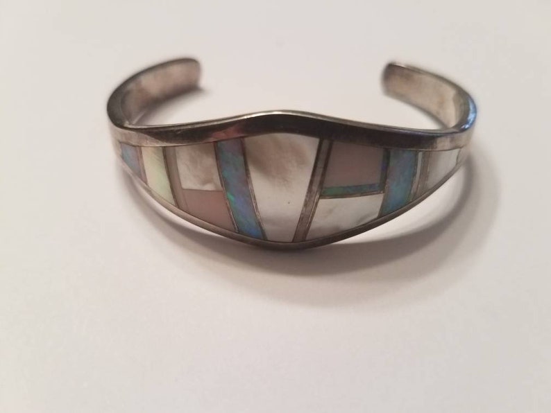 Tso Native American Opal Mother Of Pearl Cuff Bracelet Sterling Silver