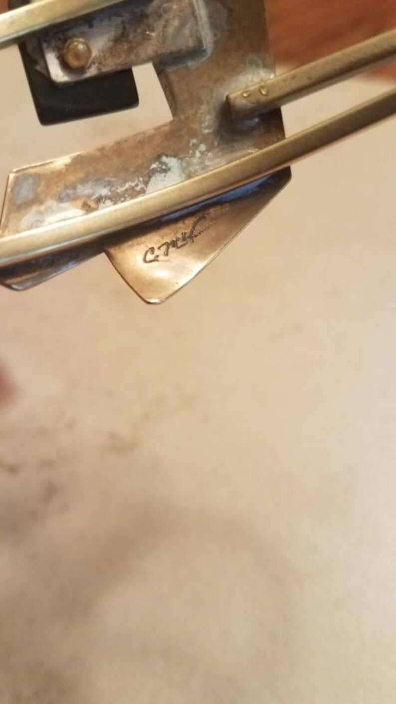 Vintage Sterling Silver Brass Modernist Cuff Bracelet