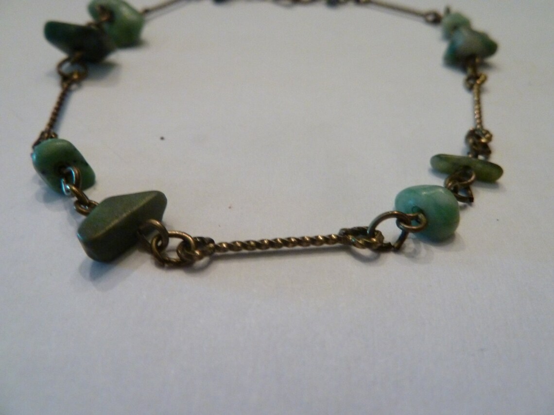 Vintage Green Natural Stone Gold Bracelet Jewelry Spring Etsy